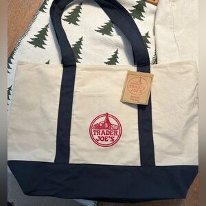 Trader Joe's Cream and Blue Tote Bag